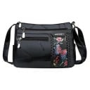 Borsa a tracolla da donna con più tasche con zip Tracolla regolabile Motivo floreale con farfalla e bordi intrecciati PU 25 x 20 x 10 cm Nera 1