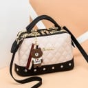 Borsa a tracolla da donna di forma rigida Motivo trapuntato e borchie Due maniglie e lunga cinghia Chiusura con zip PU pelle 25 x 16 x 13 3