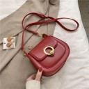 Borsa a tracolla da donna Forma semicircolare Decorazione circolare dorata sulla patta Tracolla regolabile Pelle sintetica 18 x 19 x 7 cm 4