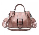 Borsa a tracolla da donna in ecopelle Manico a mano e ampia tracolla a righe Grande fibbia in metallo e cuciture a contrasto 27 x 20 x 13 3
