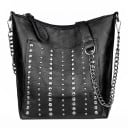 Borsa a tracolla da donna in pelle sintetica con borchie metalliche Borsa a forma di sacco Tracolla con catena decorativa Chiusura 2