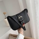Borsa a tracolla da donna in pelle sintetica con grande fibbia metallica Manico corto Chiusura con zip Forma allungata 23 x 6 x 14 cm 2