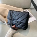 Borsa a tracolla da donna in PU pelle con trapuntatura a forma di V Borsa a spalla con tracolla a catena e fibbia in metallo 28 x 19,5 x 8 cm 3