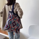 Borsa a tracolla da donna in stile etnico Motivo geometrico a rombi Manici lunghi Bordo superiore a coste Materiale lana 35 x 38 cm 3