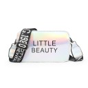 Borsa a tracolla holografica da donna Forma rettangolare Superficie lucida iridescente Larga tracolla regolabile con scritte PU pelle 1