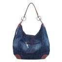 Borsa a tracolla in denim per donna Forma spaziosa a sacco Manico con anelli metallici Tasca esterna con zip Denim e poliestere 52 x 16 x 33 4