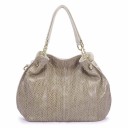 Borsa a tracolla in pelle per donna con motivo serpente Manico con catene metalliche Forma a sacco spaziosa Chiusura con zip Tasche interne 1