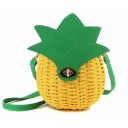 Borsa a tracolla per donne a forma di ananas Aspetto intrecciato Patta a forma di foglie verdi con chiusura metallica Lino e poliestere 19 x 17 x 14 1