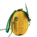 Borsa a tracolla per donne a forma di ananas Aspetto intrecciato Patta a forma di foglie verdi con chiusura metallica Lino e poliestere 19 x 17 x 14 6