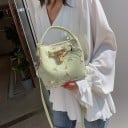 Borsa a tracolla piccola da donna a forma di sacco con ricamo floreale Manico corto e tracolla lunga in pelle PU e poliestere 17 x 17 x 5