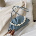Borsa a tracolla piccola da donna con forma morbida arricciata e manico decorativo in perle Lunga tracolla sottile a spalla Pelle 4