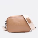 Borsa a tracolla piccola da donna, rettangolare con scritta in rilievo, ampia tracolla in tessuto, pelle sintetica 18 x 13 x 7 cm 2