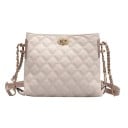 Borsa a tracolla trapuntata da donna con motivo a rombi Tracolla a catena Chiusura girevole dorata Pelle PU crema 20 x 17 x 6 cm 1