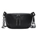Borsa a vita nera da donna in pelle pieno fiore con borchie metalliche Catena e ampia tracolla con motivo stampato Tasche posteriori 1