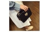 Borsa da donna 2 in 1 con portafoglio al centro Due tasche con zip Cinturino a catena staccabile Chiusura in metallo PU pelle 22 x 6 x 13 cm Nera 10