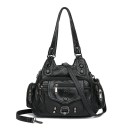Borsa da donna a mano e a spalla in PU pelle 30 x 20 x 14 cm con tracolla rimovibile Tasche laterali con zip Borchie metalliche e ciondoli 1