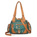 Borsa da donna a mano e a spalla in PU pelle 30 x 20 x 14 cm con tracolla rimovibile Tasche laterali con zip Borchie metalliche e ciondoli 3