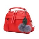 Borsa da donna a mano e a spalla Pompon decorativi con foglia Cuciture a V Tasca frontale con zip Forma arrotondata Pelle PU granulata 2