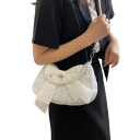 Borsa da donna con fiocco 23 x 8 x 15 cm Cotone e poliestere Manico perle Borsa elegante da portare a mano 1