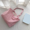 Borsa da donna con motivo a quadri in cotone e tela Borsa per la spesa spaziosa con due manici lunghi Dimensioni 40 x 26 x 9 cm 5