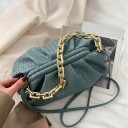 Borsa da donna con motivo intrecciato e bordo arricciato Catena massiccia in oro Cinghia a spalla Pelle sintetica PU 27 x 14 x 14 cm 3