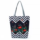 Borsa da donna con stampa floreale Forma alta con fondo allargato 27 x 37 x 8 cm Manici lunghi grigi Poliestere Motivi di rose e papaveri 20