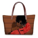 Borsa da donna in neoprene con stampa del ritratto illustrato di una ragazza 39 x 11,5 x 29 cm Grande borsa a mano con manici marroni e motivo 5
