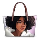 Borsa da donna in neoprene con stampa del ritratto illustrato di una ragazza 39 x 11,5 x 29 cm Grande borsa a mano con manici marroni e motivo 6