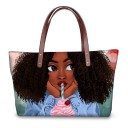 Borsa da donna in neoprene con stampa del ritratto illustrato di una ragazza 39 x 11,5 x 29 cm Grande borsa a mano con manici marroni e motivo 8