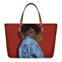 Borsa da donna in neoprene con stampa del ritratto illustrato di una ragazza 39 x 11,5 x 29 cm Grande borsa a mano con manici marroni e motivo 14