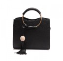 Borsa da donna in PU pelle e poliestere Due manici rotondi in metallo rivestiti Pon-pon decorativo con pallina 21 x 18 x 10 cm 1
