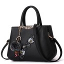 Borsa da donna in similpelle con applicazione floreale e dettagli metallici dorati Lunga tracolla 30 x 22 x 14 cm 6