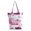Borsa da donna in tela con motivi di monumenti mondiali e fiori Borsa da shopping con manici grigi Tela e poliestere 27 x 38 x 11 cm Manici 27 cm 2