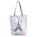 Borsa da donna in tela con motivi di monumenti mondiali e fiori Borsa da shopping con manici grigi Tela e poliestere 27 x 38 x 11 cm Manici 27 cm 8