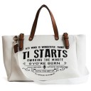 Borsa da donna in tela e poliestere con stampa testuale Manici marroni con fibbie decorative Tracolla lunga da spalla Borsa a mano 1