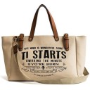 Borsa da donna in tela e poliestere con stampa testuale Manici marroni con fibbie decorative Tracolla lunga da spalla Borsa a mano 3