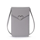 Borsa da donna per cellulare 19,5 x 14 x 1 cm Patta con decorazione in metallo a forma di cuore Lunga tracolla sottile Indossabile 4