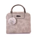 Borsa da donna piccola a mano Manici in metallo rigidi Pompon decorativo su catena Pelle PU opaca Forma a valigetta Dimensioni 22 x 17 x 10 3