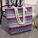 Borsa da spiaggia da donna con vivace motivo geometrico Borsa spaziosa in tela e poliestere Manici in corda intrecciata 41 x 35 x 10 cm 1