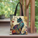 Borsa di stoffa con motivo floreale di gatto in robusto tessuto di lino 40x40 cm 2