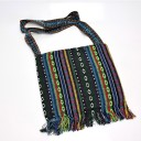 Borsa etnica da donna a tracolla in tessuto a strisce tessute Frange colorate Lunga tracolla Tela e poliestere Dimensioni 25 x 28 cm Stile Boho 8