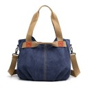 Borsa grande da donna in tela da portare a mano o a spalla Due manici in tessuto Tracolla con moschettone Tasca posteriore 10