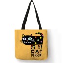 Borsa in lino da donna 40 x 40 cm Con motivo di animali disegnati Maniglie nere lunghe Borsa spaziosa per la spesa quotidiana 8