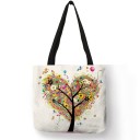 Borsa in lino da donna con stampa floreale e silhouette femminili Borsa quadrata con due manici neri e motivo romantico 40 x 40 cm 7