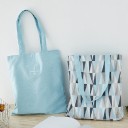 Borsa in lino reversibile da donna con lato stampato e lato in tinta unita Shopper con due manici e motivo a triangoli o frutta 40 x 36 11
