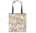 Borsa in tessuto da donna con stampa di cani Borsa in poliestere con lunghe maniglie nere Forma quadrata piatta 34,5 x 34,5 cm 6