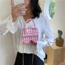 Borsa mini crossbody da donna con motivo Manico superiore e catena dorata Da portare a mano o a tracolla PU pelle e poliestere 14 x 5 x 12 cm 7