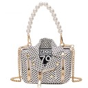 Borsa mini da donna a forma di giacca con pois Manico perla Cintura a catena dorata Zip e borchie metalliche Pelle sintetica 18 x 15 x 6 cm 1