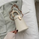 Borsa mini da donna a mano e a spalla Forma cilindrica Manico arricciato Cintura a catena dorata Chiusura in metallo Pelle sintetica 12 x 2