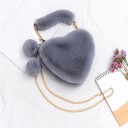 Borsa pelosa da donna a forma di cuore con manico peloso e catena dorata a spalla Pompon decorativi su cordino 23 x 20 x 7 cm 11